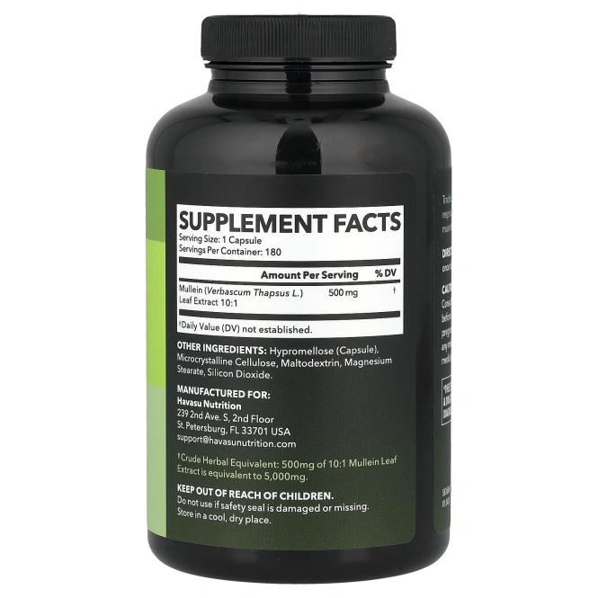 Havasu Nutrition, листья коровяка, 180 капсул (500 мг в 1 капсуле)