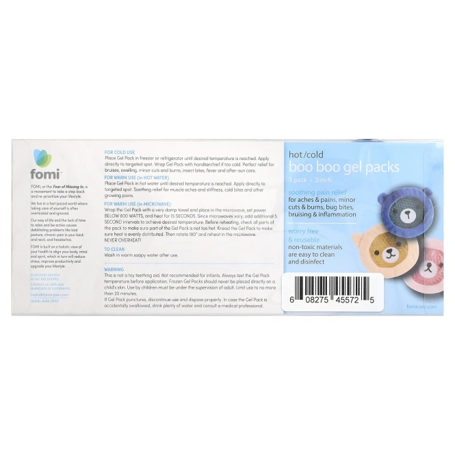 FOMI, Hot/Cold Boo Boo, гелевые компрессы, мишки, 3 шт.