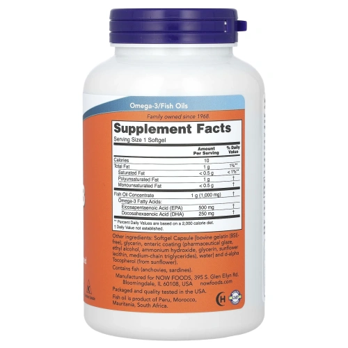 Ультра омега-3, Ultra Omega-3 Now Foods 500 ЭПК/250 ДГК, 180 желатиновых капсул