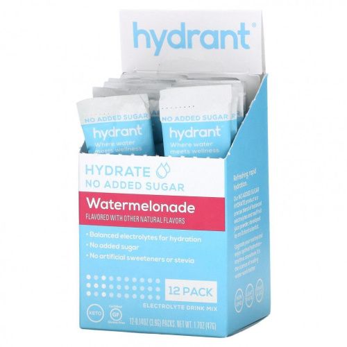 Hydrant, Смесь для напитков с электролитами, арбуз, 12 пакетиков по 3,9 г (0,14 унции)