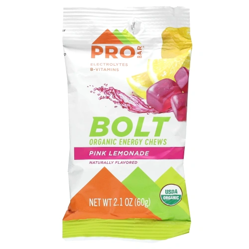 Pro Bar, BOLT - Органические энергетические жвачки Розовый лимонад 12 упаковок