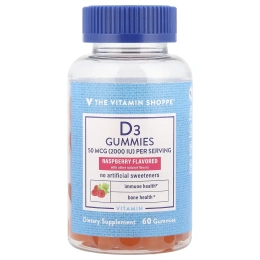 The Vitamin Shoppe, Жевательные мармеладки с витамином D3, малина, 60 жевательных мармеладок (25 мкг в 1 жевательной мармеладке)