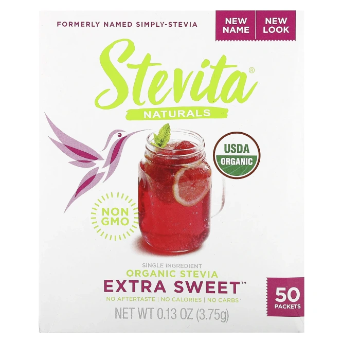 Stevita Naturals, Naturals, органическая стевия, экстрасладкая, 50 пакетиков, 3,75 г (0,13 унции)