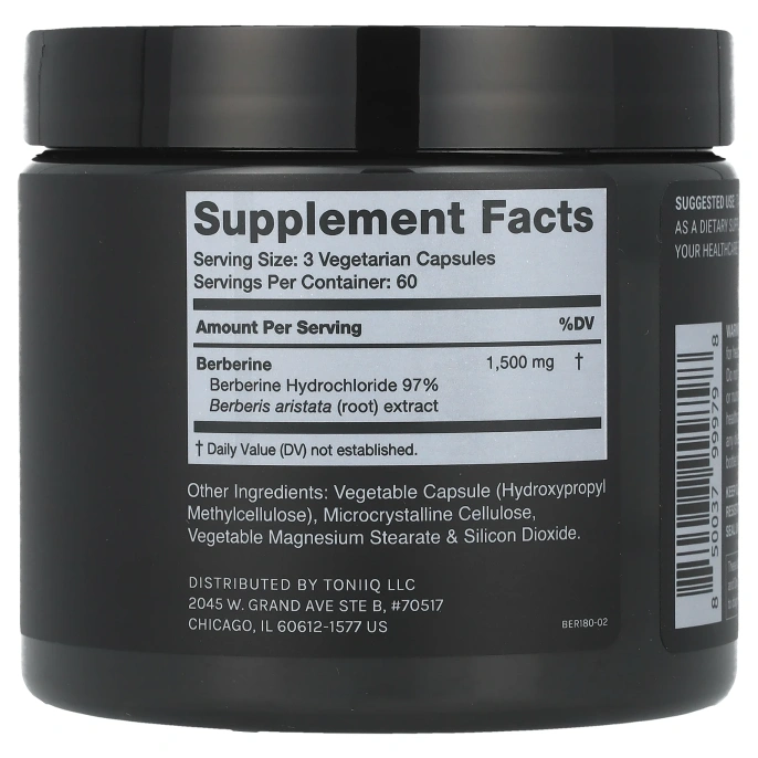 Toniiq, Берберин 1500, 180 капсул (500 мг в 1 капсуле)