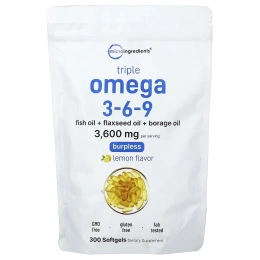 Micro Ingredients, омега-3, 6-9, со вкусом лимона, 300 капсул