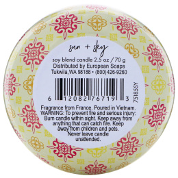 European Soaps, Urbana, свеча со смесью сои, солнце + небо, 2,5 унц. (70 г)