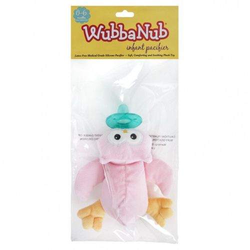 WubbaNub, Соска для младенцев, для детей 0–6 месяцев, Pink Owl, 1 соска