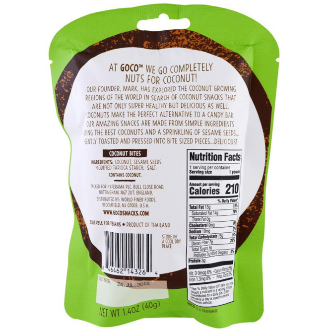 GoCo, Хрустящие кокосовые кусочки, Жареное семя кунжута, 1,4 унции (40 г)