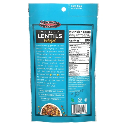 Seapoint Farms, Mighty Lil 'Lentils, Фалафель, 5 унций (142 г)