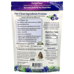 DelighTeas, Ayurvedic Butterfly Pea Flower Bliss, травяной чай, без кофеина, 30 роскошных чайных пакетиков Pyramid, 60 г (2,1 унции)