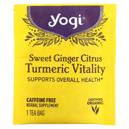 Yogi Tea, Sweet Ginger Citrus Turmeric Vitality, без кофеина, 16 чайных пакетиков, 1,12 унции (32 г)
