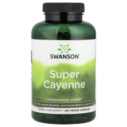 Swanson, Кайенский перец с корневищем имбиря, ягодами боярышника и лецитином, 250 растительных капсул