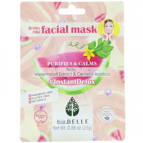 Biobelle, Botanic Fiber Facial Mask, Purifies & Calms, #InstantDetox,  1 Sheet, 0.88 oz (25 g)