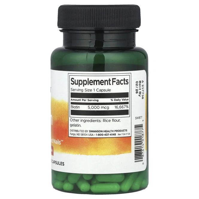 Swanson, Биотин, 5000 мкг, 100 капсул