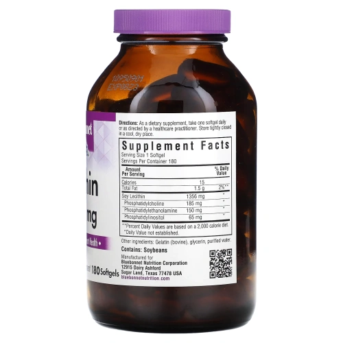 Bluebonnet Nutrition, Природный лецитин 180 гелевых капсул