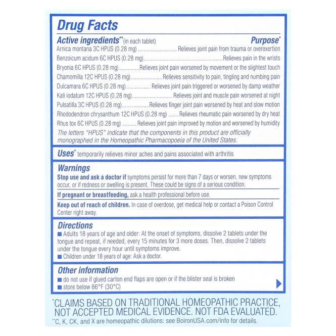 Boiron, Arnicare, гомеопатические таблетки для рассасывания при артрите, без ароматизаторов, 60 таблеток