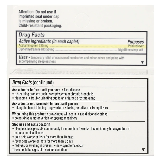 Unisom, PM Pain, средство для ночного сна и обезболивающее, 30 капсул
