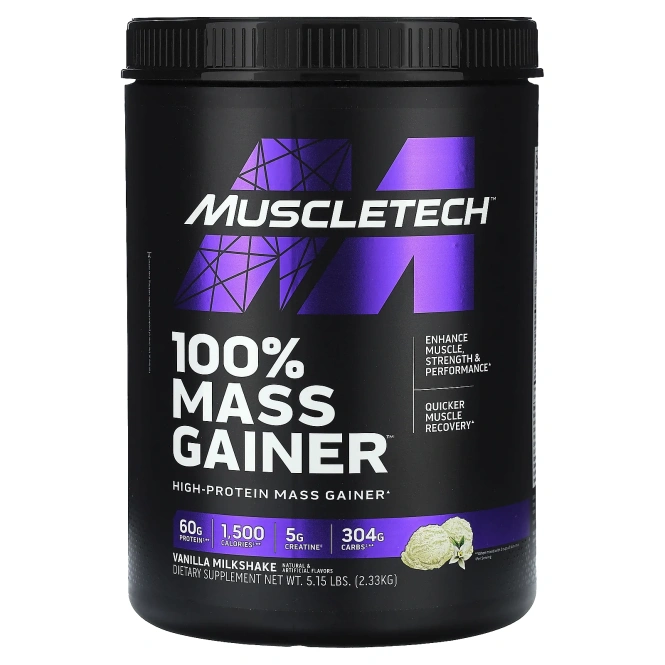 Muscletech, 100% Mass Gainer  Ванильный молочный коктейль 5,15 фунта