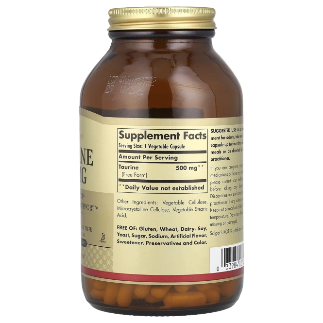 Solgar, Аминоэтансульфокислота, 500 мг, 250 вегетарианских капсул