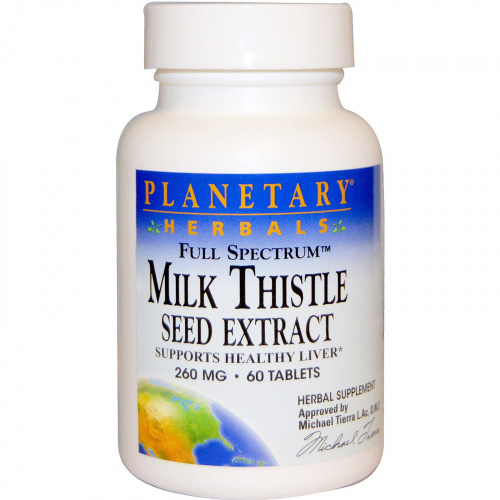 Planetary Herbals, Экстракт семян расторопши, полный спектр, 260 мг, 60 таблеток