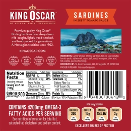 King Oscar, сардины дикого улова, в пикантном томатном соусе, 106 г (3,75 унции)