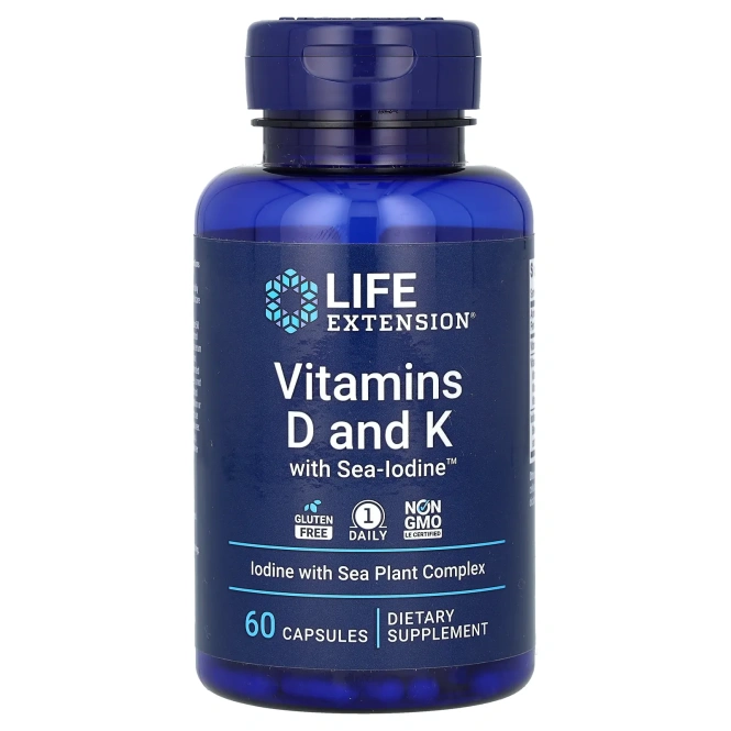 Life Extension Витамины D и K с морским йодом, 60 капсул