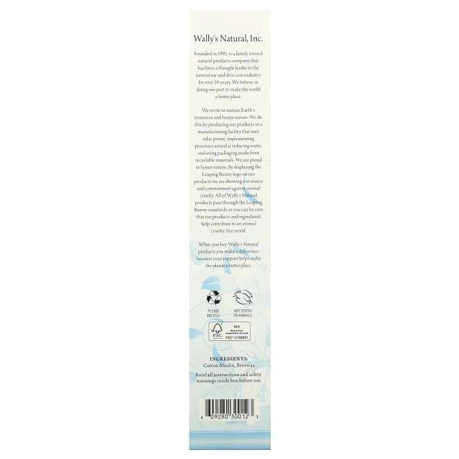 Wally's Natural, Ушные свечи, люксовая коллекция, без запаха, 12 свечей