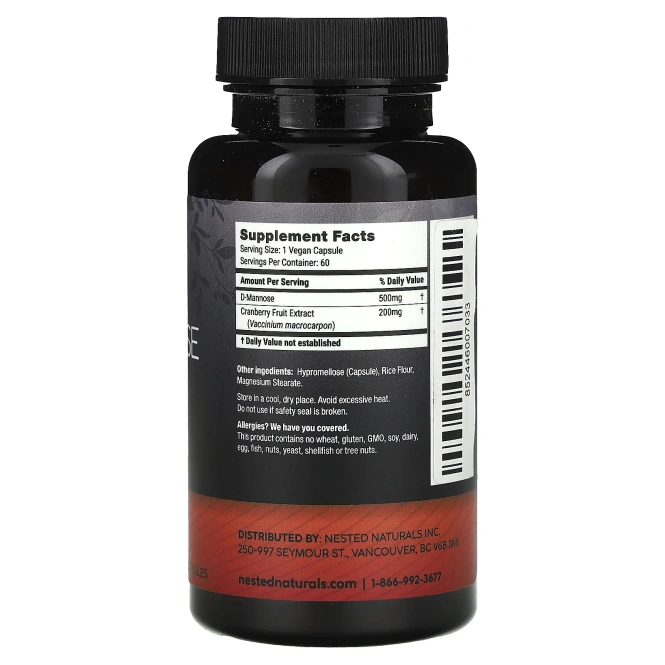 Nested Naturals, D-манноза с клюквой, 60 веганских капсул