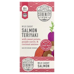 Serenity Kids, терияки из лосося дикого улова с бататом, фиолетовой морковью и кокосовыми аминокислотами, для детей от 6 месяцев, 6 паучей по 99 г (3,5 унции)