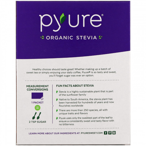 Pyure, Cтевия органического происхождения, пакеты с гранулированным подсластителем, 40 упаковок, 40 г (1,4 унции)