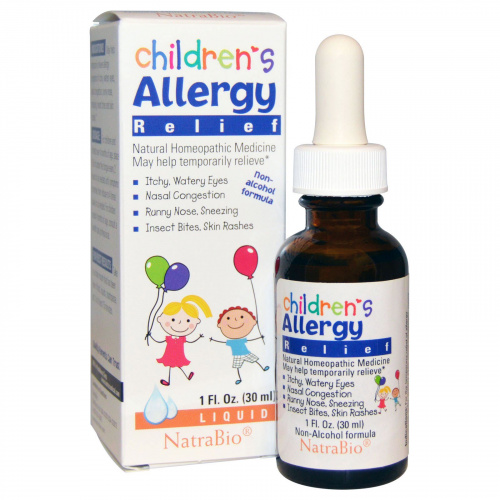 NatraBio, Средство против аллергии для детей, формула без спирта, жидкая форма, 1 жидкая унция (30 мл)