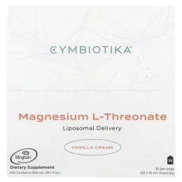 Cymbiotika, L-треонат магния, липосомальная доставка, ванильный крем, 30 пакетиков (10 мл) каждый
