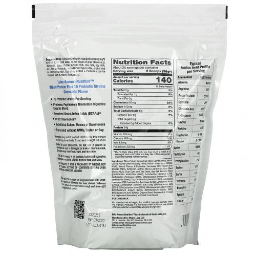 Lake Avenue Nutrition, Сывороточный протеин и пробиотик, шоколадный вкус, 907 г (2 фунта)