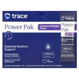 Trace Minerals Research, Электролиты Stamina Power Pak, виноград, 1 200 мг, 30 пакетов. 0,19 унц. (5,3 г) каждый