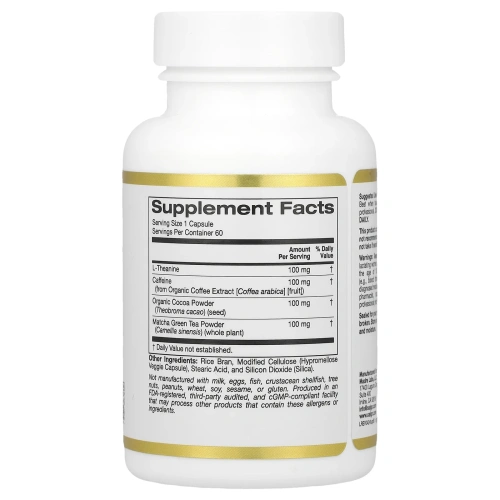 California Gold Nutrition, TheanineUP, концентрация и энергия, L-теанин и кофеин, 60 вегетарианских капсул