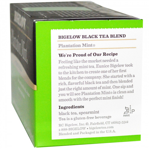 Bigelow, Мята с плантации, черный чай, 20 чайных пакетиков, 1,18 унции (33 г)