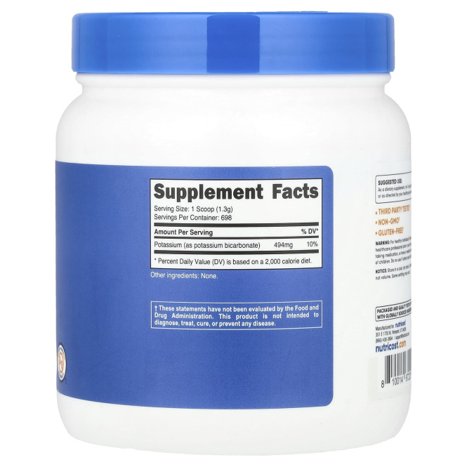 Nutricost, Бикарбонат калия, без добавок, 907 г (32,4 унции)