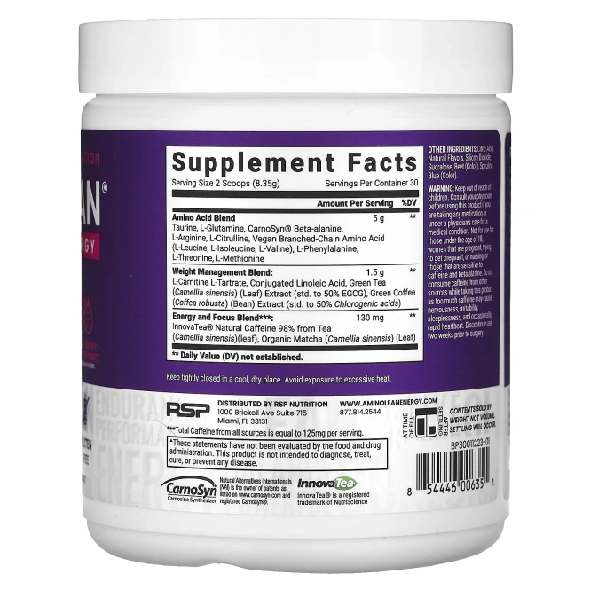 RSP Nutrition, Энергетическая формула Amino Lean, черника и гранат, 8,25 унц. (234 г)