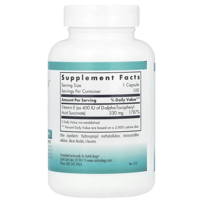 Nutricology, Витамин E, сукцинат, 100 растительных капсул