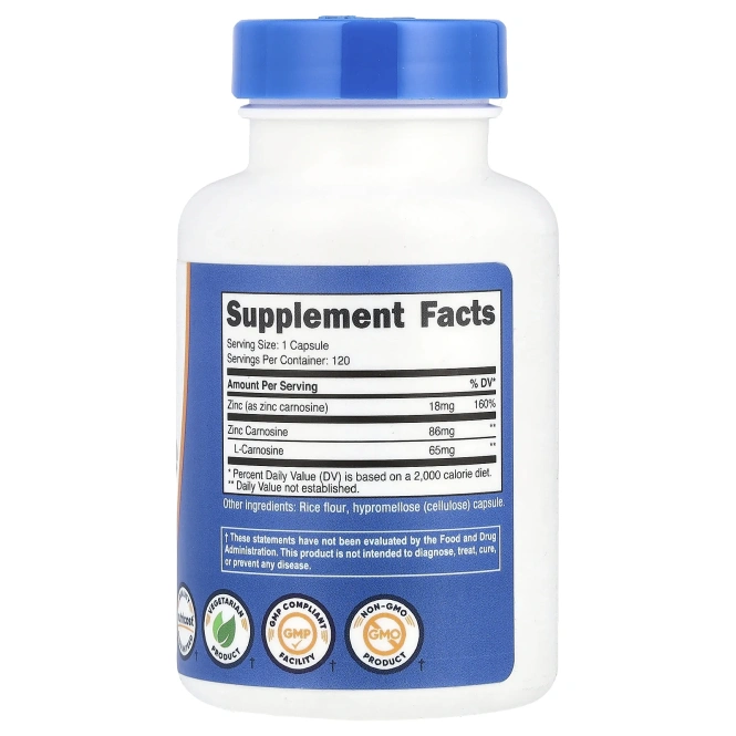 Nutricost, цинк карнозин, 86 мг, 120 капсул