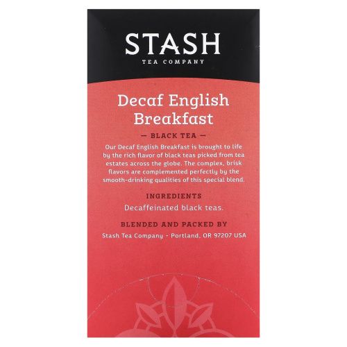 Stash Tea, Black Tea, Decaf English Breakfast, 18 Tea Bags, 1.2 oz (36 g)
