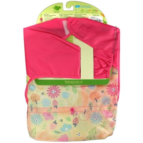 Green Sprouts, Snap & Go Easy Wear Long Sleeve Bib, Pink Bee Floral