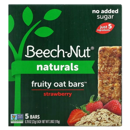 Beech-Nut, Naturals, фруктовые и овсяные батончики, этап 4, клубника, 5 батончиков, 22 г (0,78 унции)