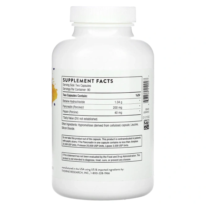 Thorne Research, B.P.P. (Бетаин / Пепсин / Панкреатин), пищеварительные ферменты, 180 капсул