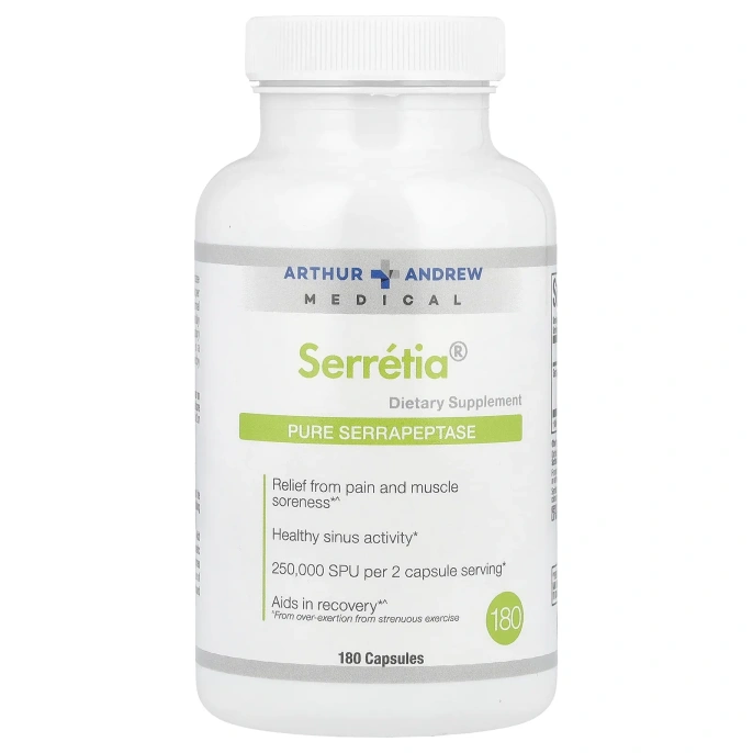 Arthur Andrew Medical, Серретия, чистая серрапептаза, 500 мг, 180 капсул