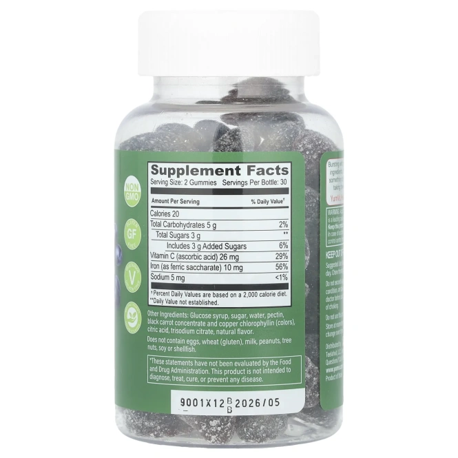 YumVs, Железо с витамином C, жевательные мармеладки, виноград, 60 жевательных таблеток