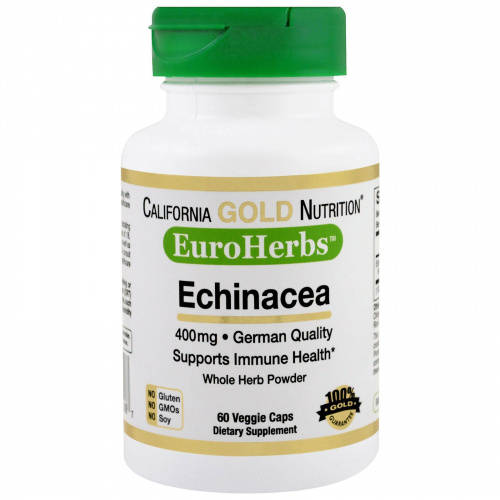 California Gold Nutrition, Эхинацея, EuroHerbs, цельный порошок, 400 мг, 60 вегетарианских капсул