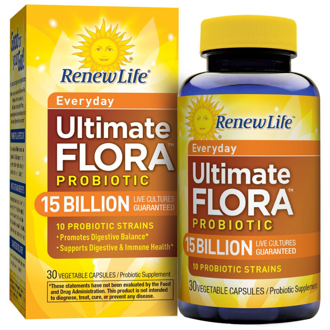 Renew Life, Каждый день, Ultimate Flora Probiotic, 15 млрд живых культур, 30 растительных капсул