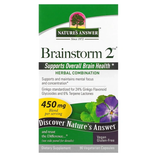 Nature's Answer, Brainstorm 2, комбинация трав, 450 мг, 90 вегетарианских капсул