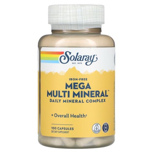 Solaray, Mega Multi Mineral, Без железа в составе, 100 капсул